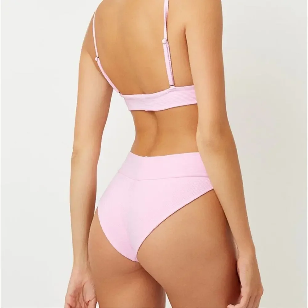 Frankie’s Bikinis Gavin Love Pink Luxe Ribbed Cheeky Bikini Bottom Small NWT